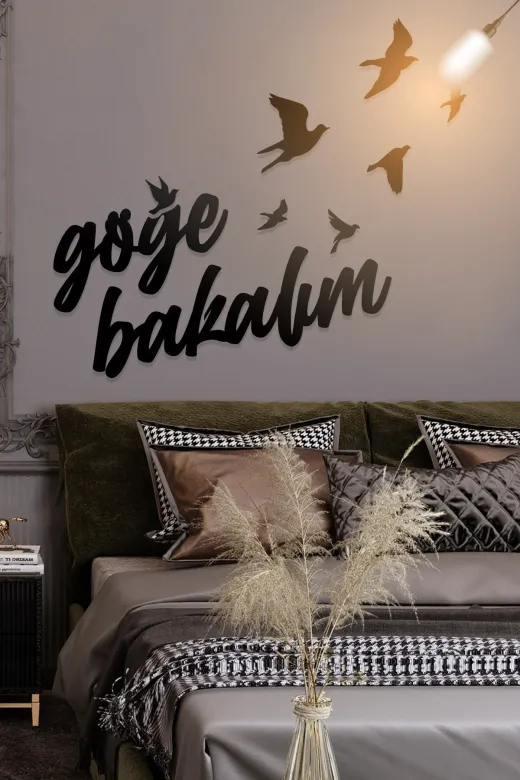 AHWALL AW00079 Göğe Bakalım Yazılı Dekoratif Ahşap Tablo