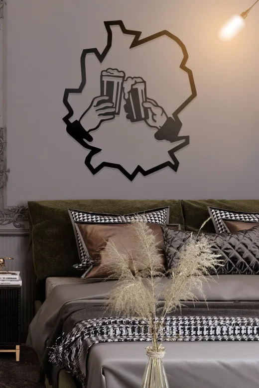 AHWALL AW00094 Bira Bardağı Tokuşturma Figürlü Dekoratif Ahşap Tablo