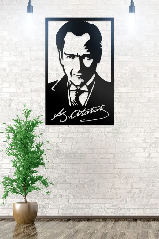 AHWALL AW00099 Atatürk & Imzası Figürlü Dekoratif Ahşap Tablo