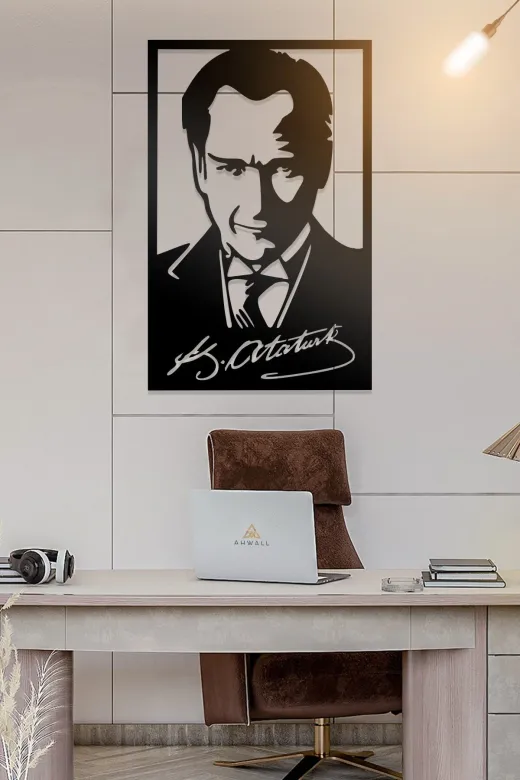 AHWALL AW00099 Atatürk & Imzası Figürlü Dekoratif Ahşap Tablo