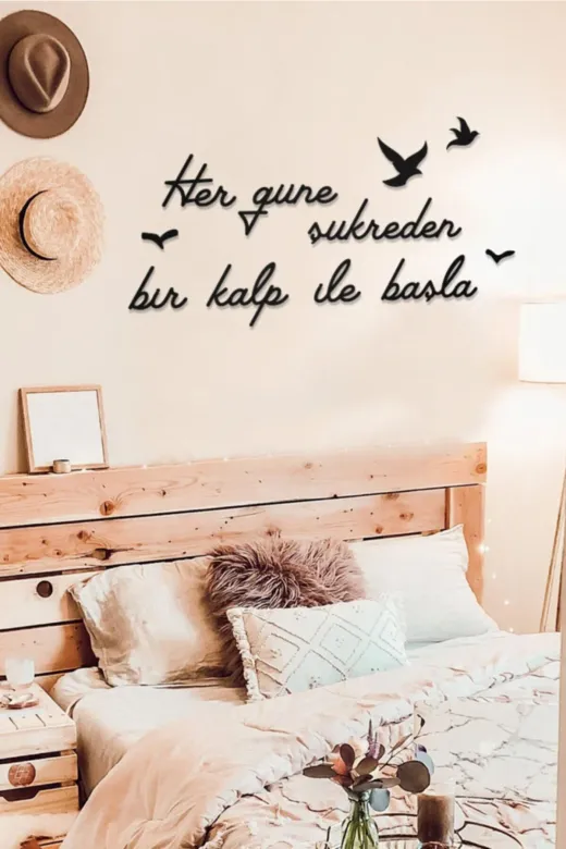 AHWALL AW00200 Her Güne Şükreden Bir Kalp Ile Başla Yazılı Dekoratif Ahşap Tablo