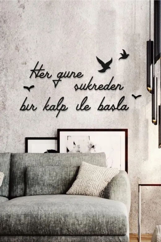 AHWALL AW00200 Her Güne Şükreden Bir Kalp Ile Başla Yazılı Dekoratif Ahşap Tablo