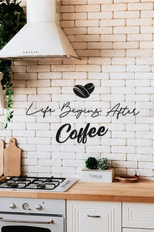 AHWALL AW00204 Life Begins After Coffee Yazılı Dekoratif Ahşap Tablo