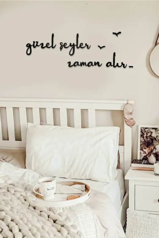 AHWALL AW00208 Güzel Şeyler Zaman Alır Yazılı Dekoratif Ahşap Tablo