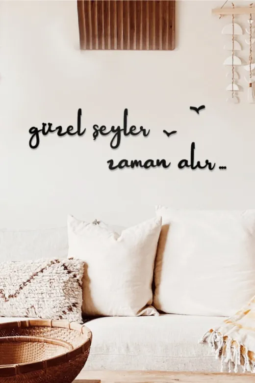 AHWALL AW00208 Güzel Şeyler Zaman Alır Yazılı Dekoratif Ahşap Tablo