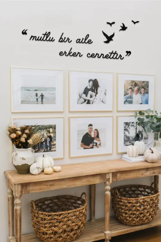 AHWALL AW00215 Mutlu Bir Aile Erken Cennettir Yazılı Dekoratif Ahşap Tablo