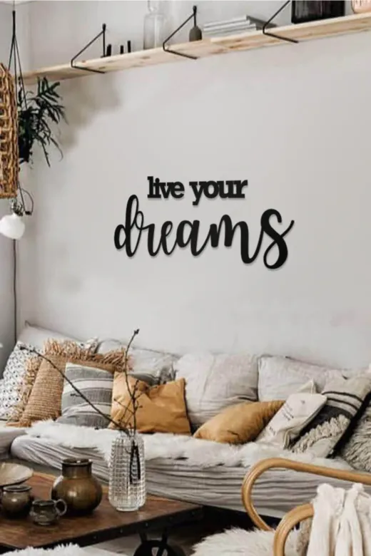 AHWALL AW00218 Live Your Dreams Yazılı Dekoratif Ahşap Tablo