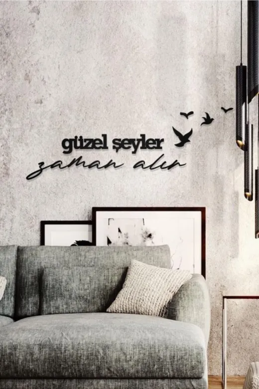 AHWALL AW00245 Güzel Şeyler Zaman Alır Yazılı Dekoratif Ahşap Tablo