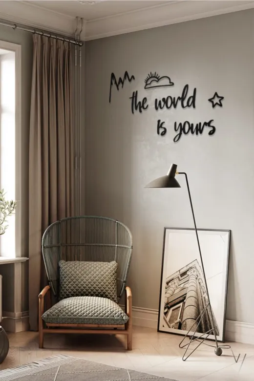 AHWALL AW00246 The World Is Yours Yazılı Dekoratif Ahşap Tablo