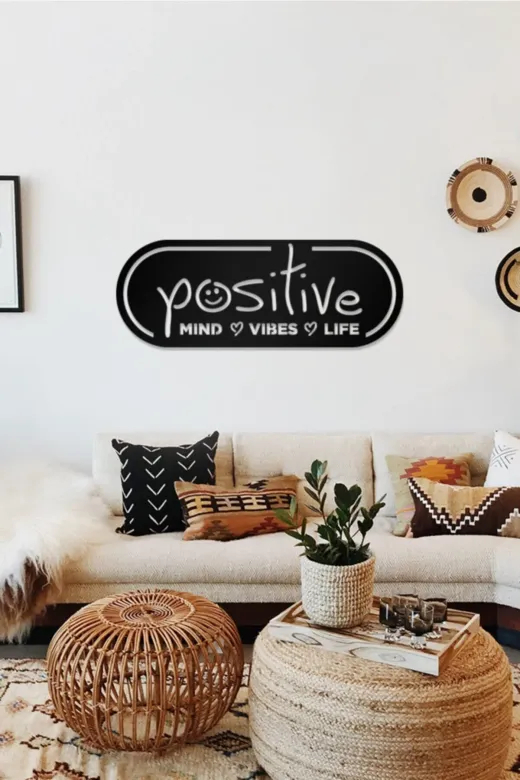 AHWALL AW00257 Positive, Mind, Vibes, Life Yazılı Dekoratif Ahşap Tablo