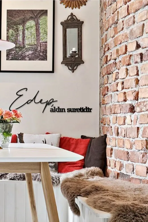AHWALL AW00274 Edep Aklın Suretidir Yazılı Dekoratif Ahşap Tablo