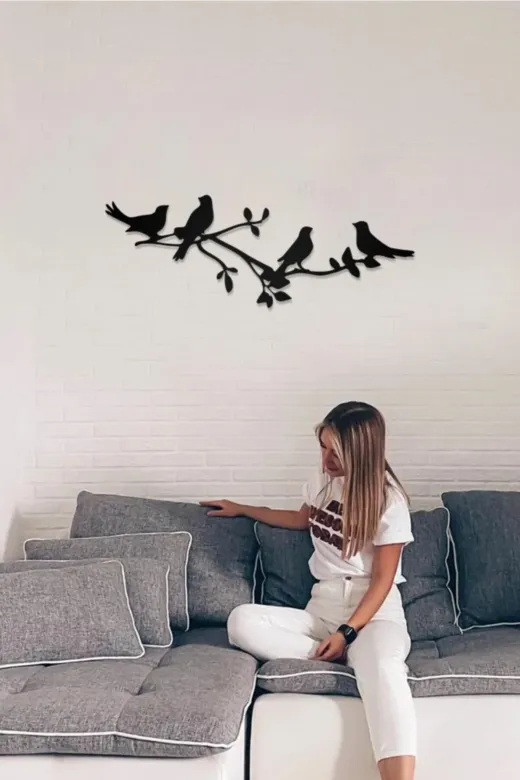 AHWALL AW00282 Dallardaki Kuşlar Motifli Dekoratif Ahşap Tablo
