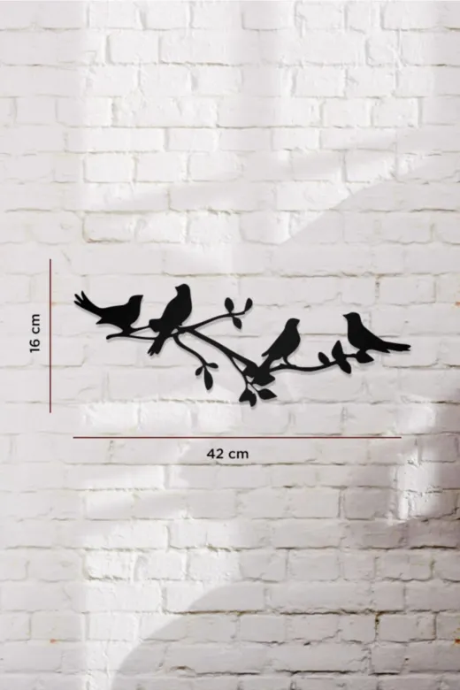 AHWALL AW00282 Dallardaki Kuşlar Motifli Dekoratif Ahşap Tablo
