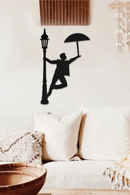 AHWALL AW00362 Şemsiye Tutan Adam Temalı Dekoratif Ahşap Tablo