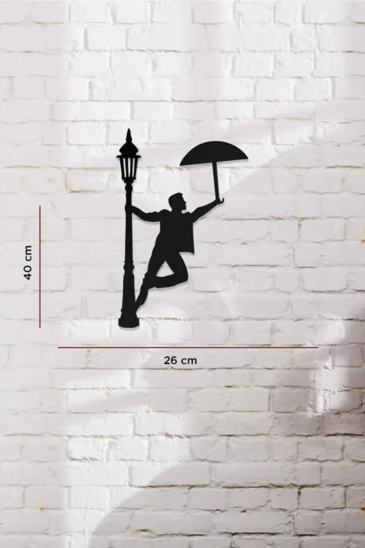 AHWALL AW00362 Şemsiye Tutan Adam Temalı Dekoratif Ahşap Tablo