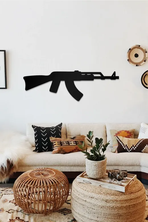 AHWALL AW00375 Ak47 Temalı Dekoratif Ahşap Tablo