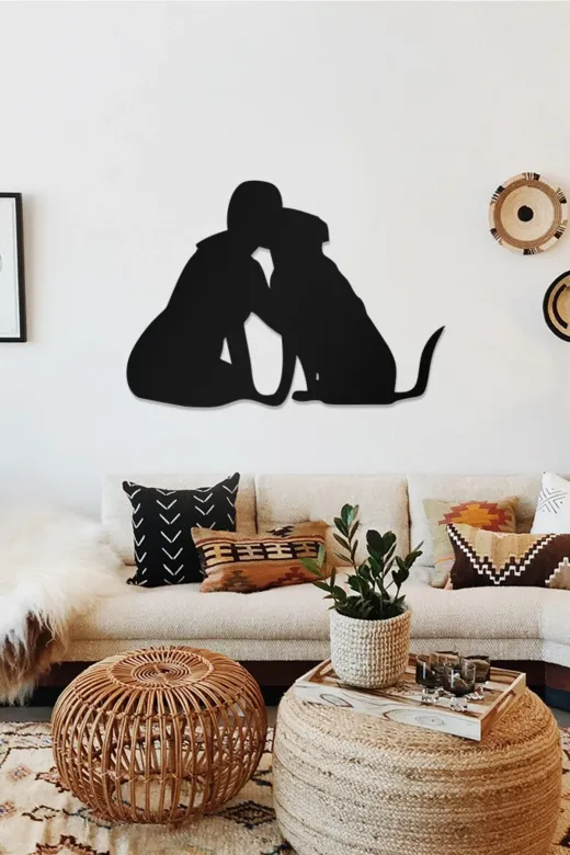 AHWALL AW00404 Köpek Ve Sevgi Temalı Dekoratif Ahşap Tablo
