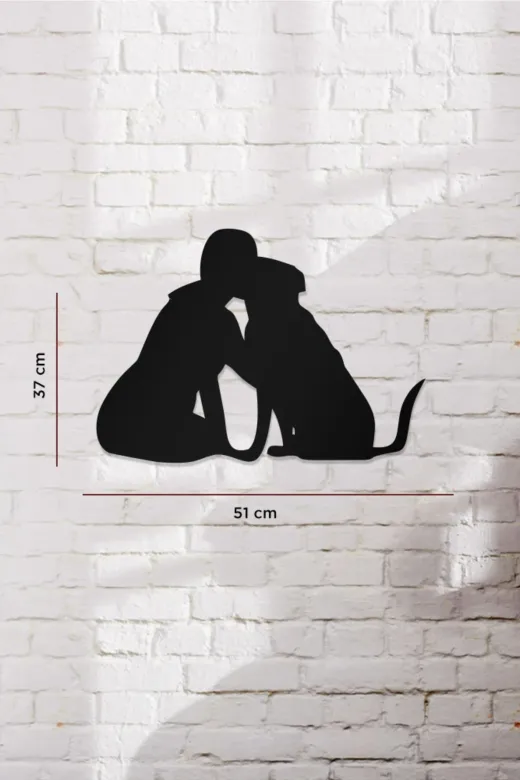 AHWALL AW00404 Köpek Ve Sevgi Temalı Dekoratif Ahşap Tablo