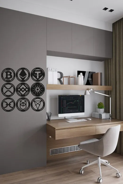 AHWALL AW0SET04 9'lu Kripto Para Seti Dekoratif Ahşap Tablo (Btc, Eth, Usdt, Xrp, Bnb, Ada, Hot, Ftm, Chz)