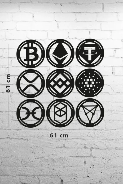 AHWALL AW0SET04 9'lu Kripto Para Seti Dekoratif Ahşap Tablo (Btc, Eth, Usdt, Xrp, Bnb, Ada, Hot, Ftm, Chz)
