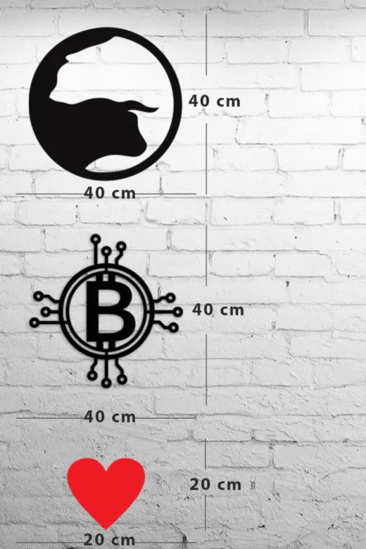 AHWALL AW0SET06 Boğa & Bitcoin Temalı 3 Parça Dekoratif Ahşap Tablo Seti