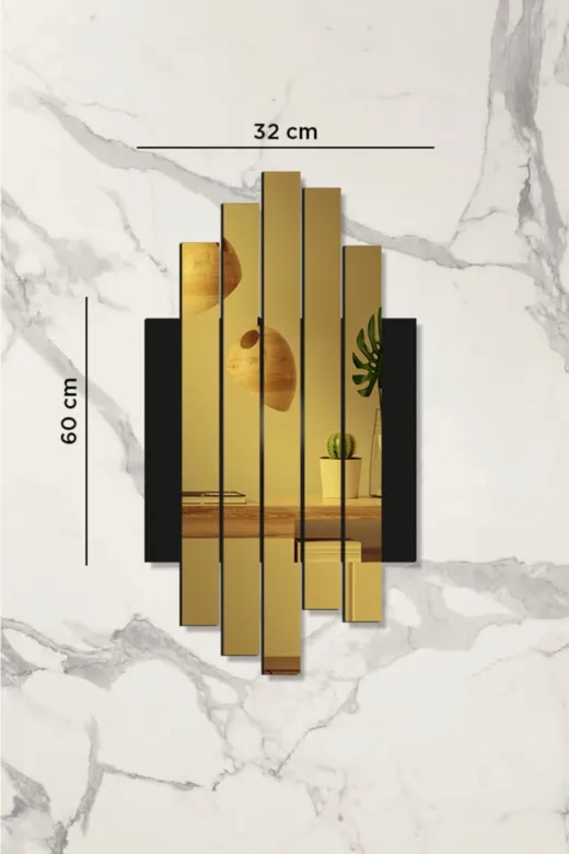 AHWALL AW70048 Mdf Üzeri Aynalı Pleksi Asimetrik Tablo Siyah Gold