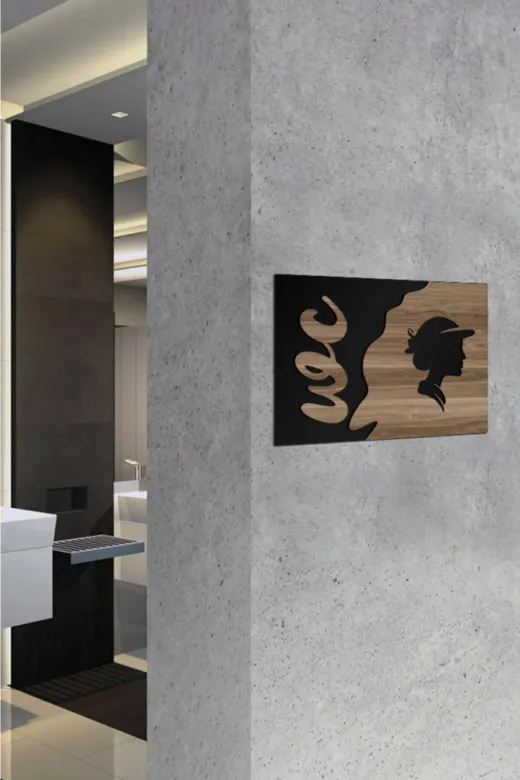 AHWALL AW90103 Wc Yazılı Bayan Dekoratif Ahşap Tuvalet Yönlendirme Tablosu