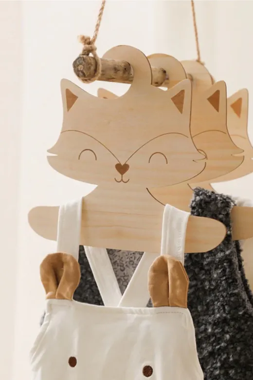 AHWALL AW91001 Kedi Temalı Ahşap Bebek Elbise Askısı 3'lü Set