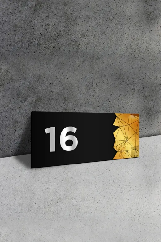 AHWALL AW91031 Dekoratif Aynalı Kapı Numarası Pleksi No: 16, Gold