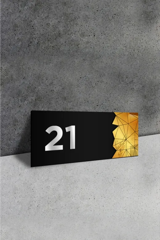 AHWALL AW91041 Dekoratif Aynalı Kapı Numarası Pleksi No: 21, Gold