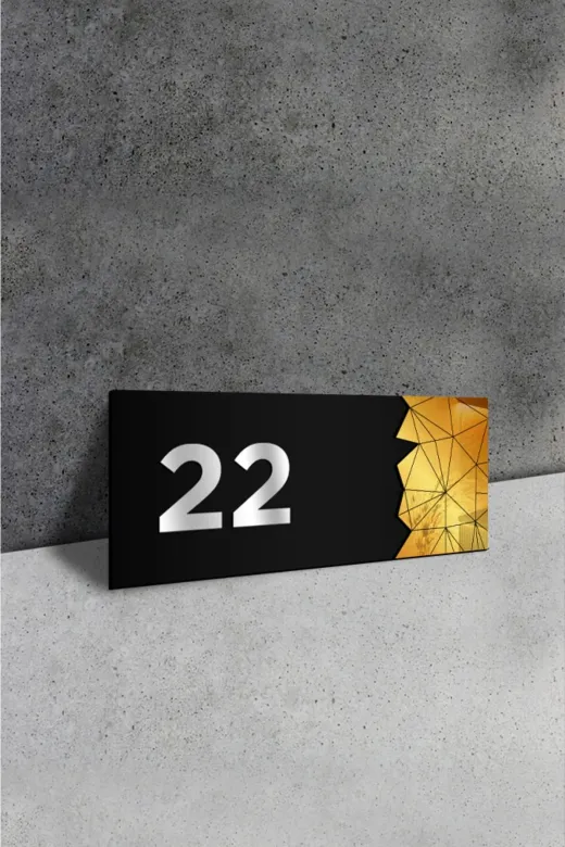 AHWALL AW91043 Dekoratif Aynalı Kapı Numarası Pleksi No: 22, Gold