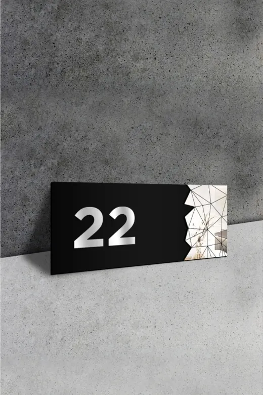 AHWALL AW91044 Dekoratif Aynalı Kapı Numarası Pleksi No: 22, Gümüş