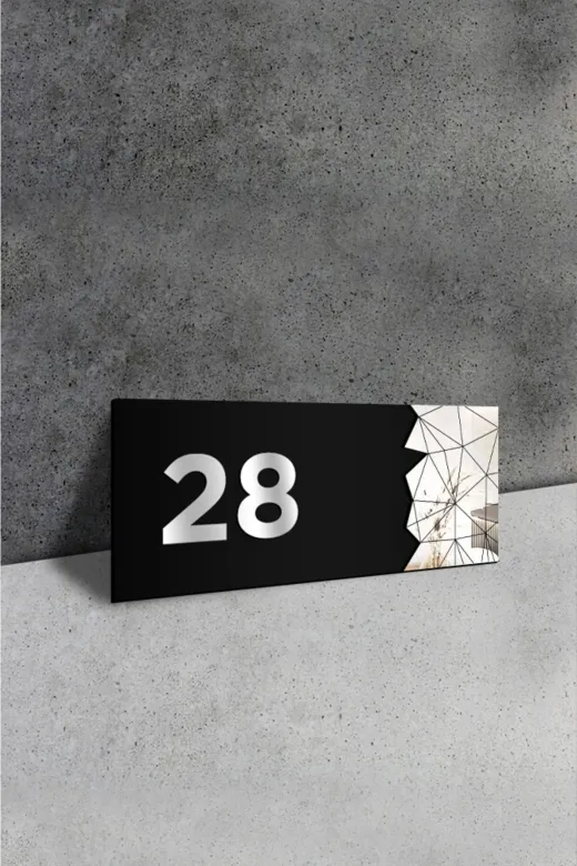 AHWALL AW91056 Dekoratif Aynalı Kapı Numarası Pleksi No: 28, Gümüş