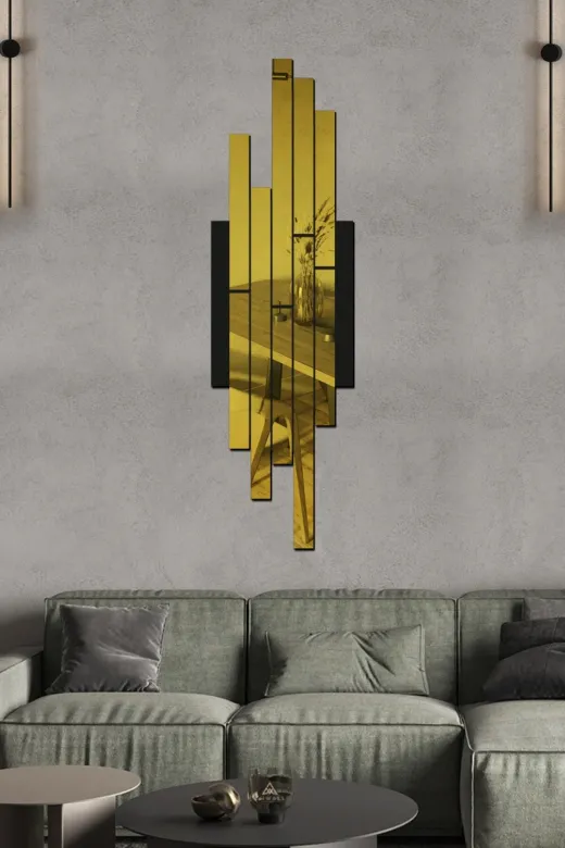 AHWALL AW92102 Mdf Üzeri Aynalı Pleksi Asimetrik Tablo Siyah Gold