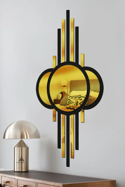 AHWALL AW92104AT Ay Evreli Model Asimetrik Aynalı Pleksi Mdf Tablo Gold