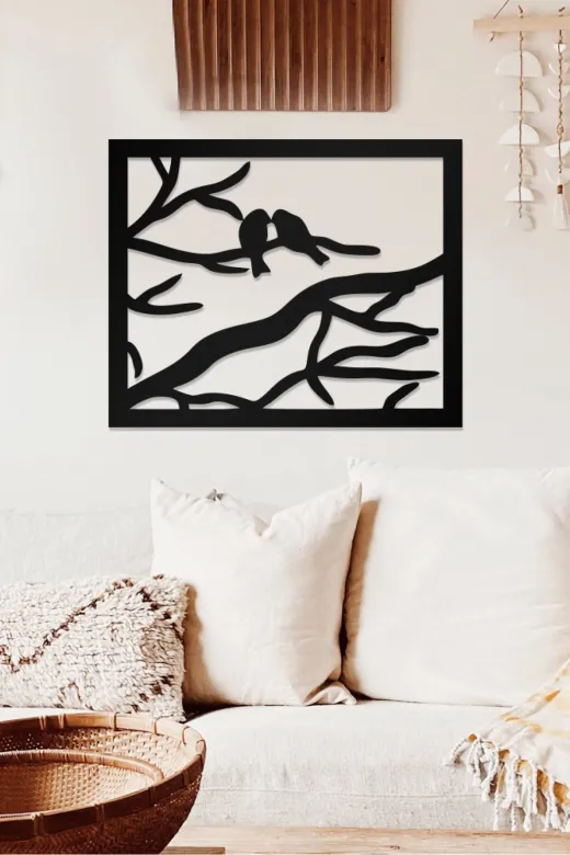AHWALL OA002-7 Dalda Kuş Temalı Dekoratif Ahşap Tablo