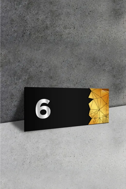 AHWALL TYC00489458372 Dekoratif Aynalı Kapı Numarası Pleksi No: 6, Gold