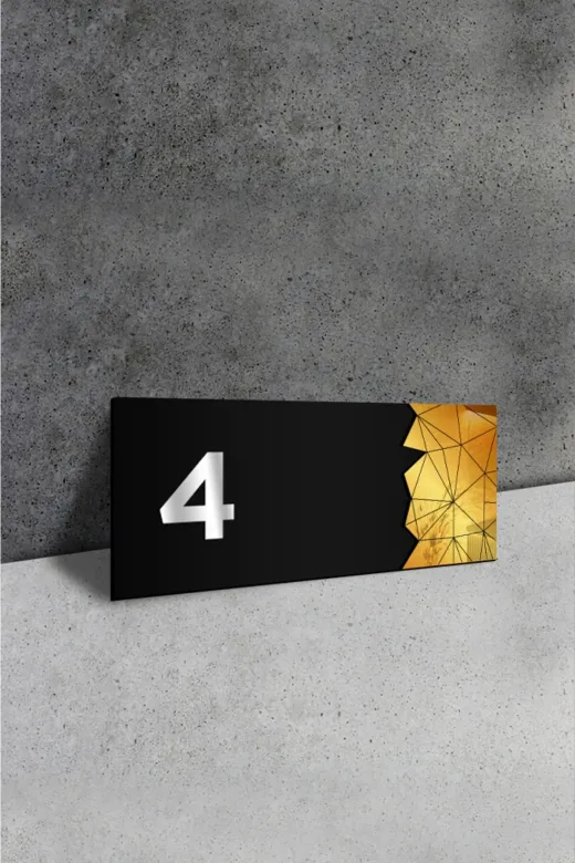 AHWALL TYC00489458472 Dekoratif Aynalı Kapı Numarası Pleksi No: 4, Gold