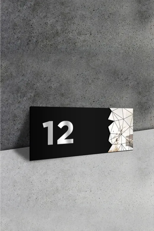 AHWALL TYC00489461146 Dekoratif Aynalı Kapı Numarası Pleksi No: 12, Gümüş