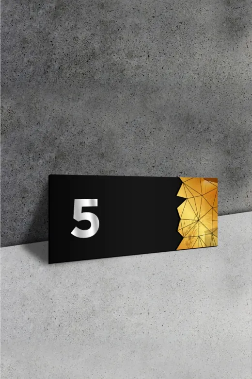 AHWALL TYC00489462620 Dekoratif Aynalı Kapı Numarası Pleksi No: 5, Gold
