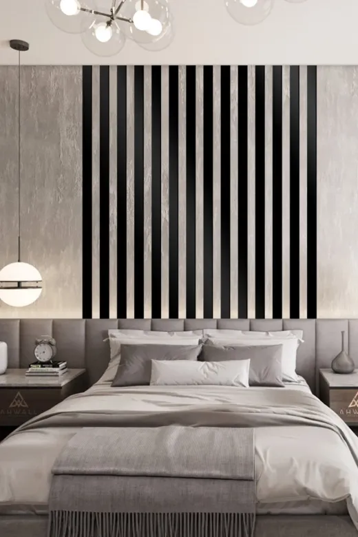 AHWALL TYC00620001151 Dekoratif Ahşap Mdf Şerit Duvar Panelleri Siyah