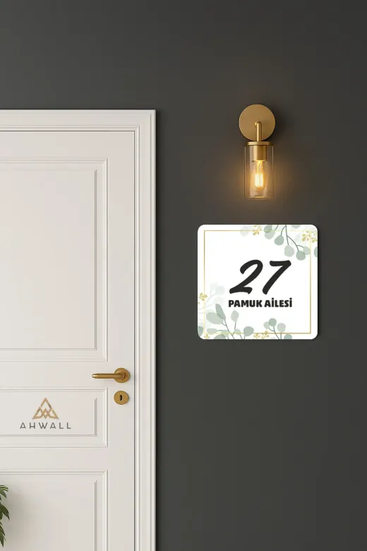 AHWALL TYCD0EEC23B1770A4E6319600 Kişiye Özel Çiçek, Kuş Temalı, Baskılı Ahşap Kapı Numarası