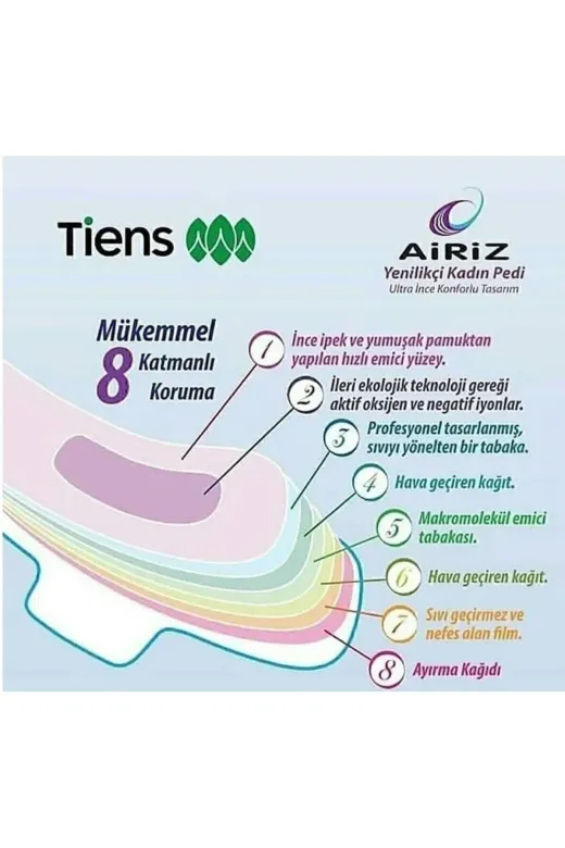 Airiz tienspedj001 Hijyenik Kadın Pedi 6'lı Paket (98 Adet)