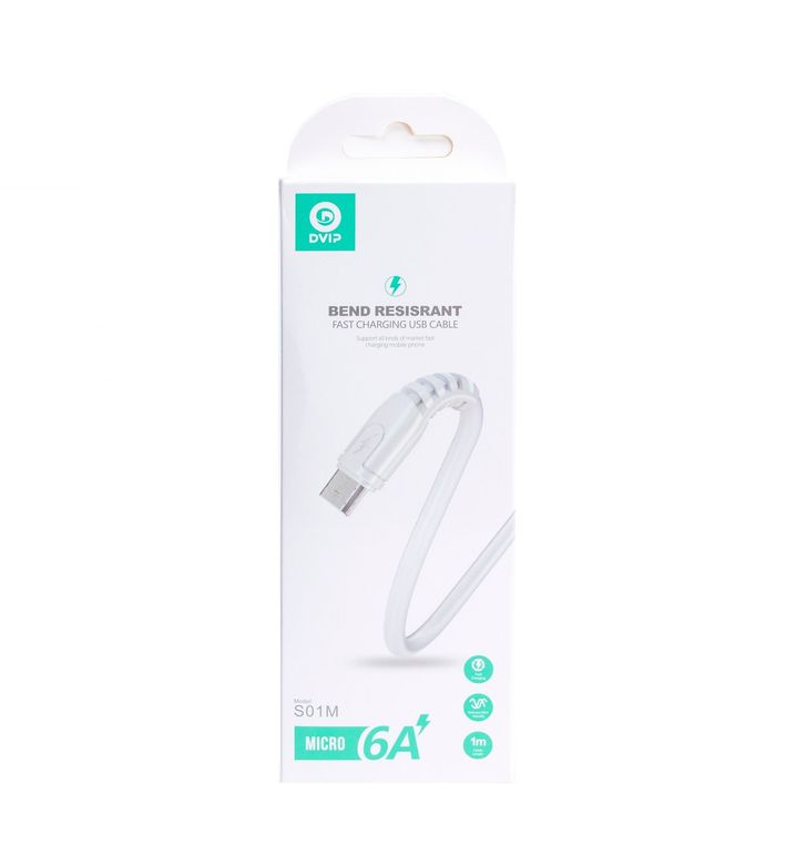 AK00238 Dvip S01M 6A 67W Fast Charging Usba To Micro Data Ve Hızlı Şarj Kablosu 1M Beyaz