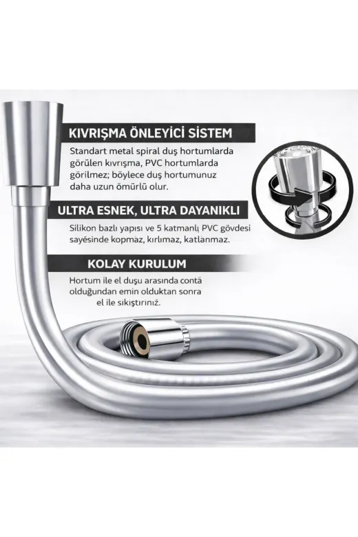 akatsuki 150-22 Pvc Duş Hortumu 150Cm - Paslanmaz Rakor - Dolaşmaz Ve Esnek