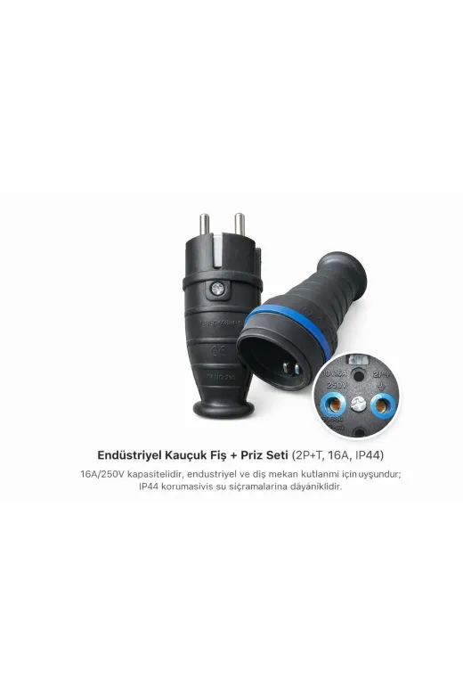 akatsuki 4673 Endüstriyel Kauçuk Fiş + Priz Seti (2P+T, 16A, Ip44)
