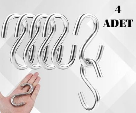 Akay 131576362 Çinko İle İşlenmiş 316 Paslanmaz Çelik Krom S Kanca, 6 Mm 4 Adet Her Türlü Amaç İçin Kullanılır