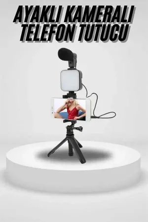 Akıllı Telefon Vlog Kiti Tripod Mini krofonlu Telefon Tutucu