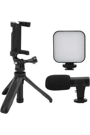 Akıllı Telefon Vlog Kiti Tripod Mini krofonlu Telefon Tutucu