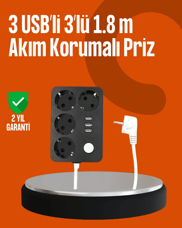 Akım Korumalı 3 USB Portlu 4’lü Priz 4.1A Hızlı Şarj